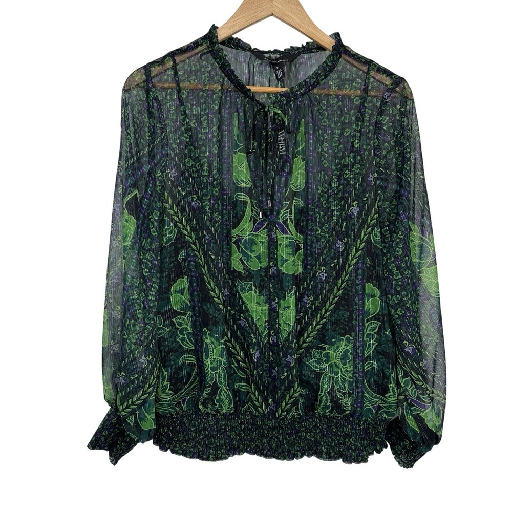 White House Black Market Sheer Lined Top Womens Large Green Purple Halloween NEW